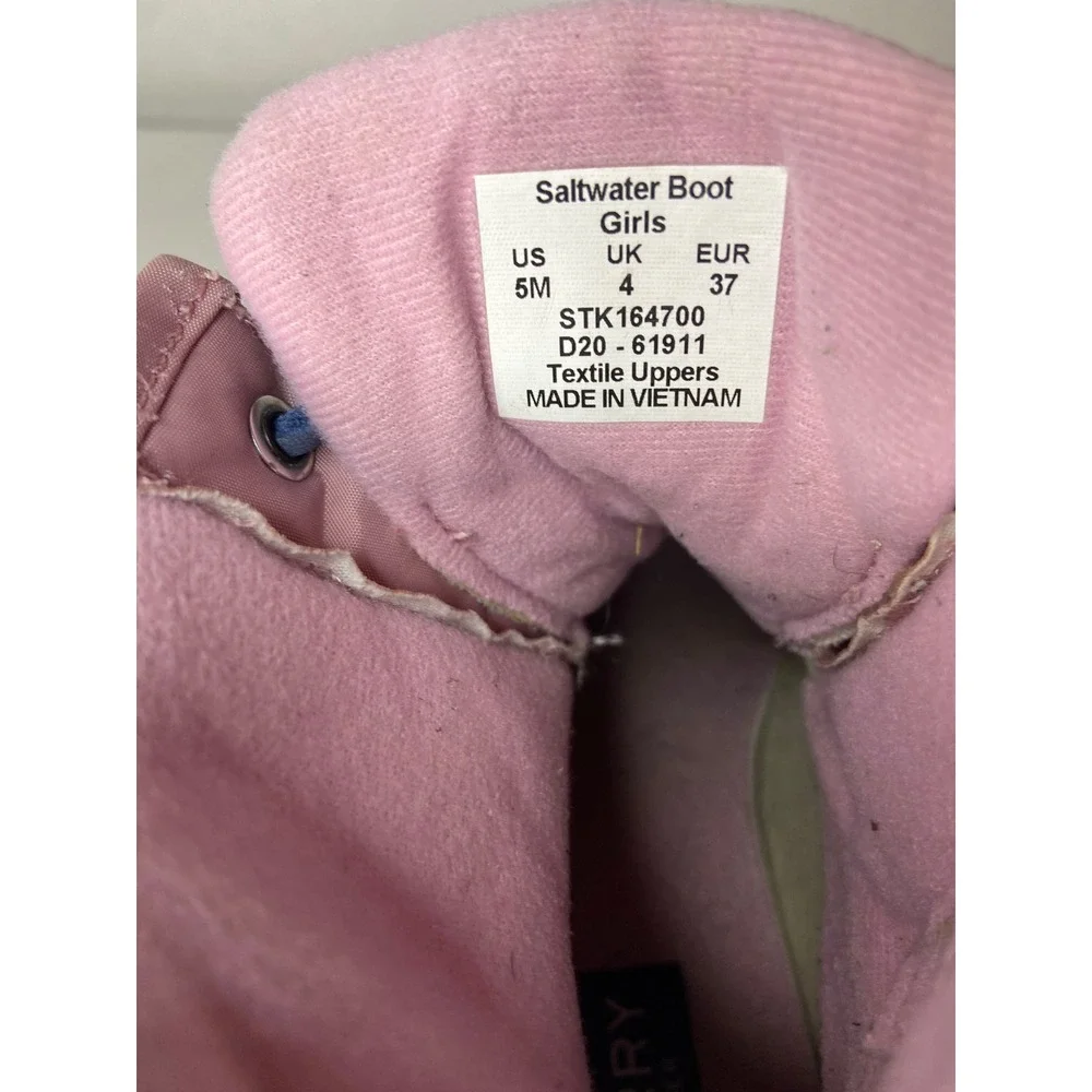 Sperry Saltwater Boots‎ Girls Pink Quilted Waterproof Lace Up Side Zip Size 5M